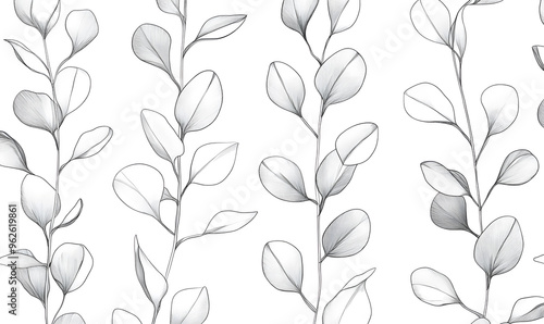 2D illustrator doodle-style floral and leaf graphics on a white background or wallpaper