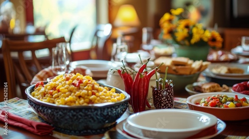 Wallpaper Mural A Rustic Table Setting with Corn, Tomatoes, and Red Peppers Torontodigital.ca