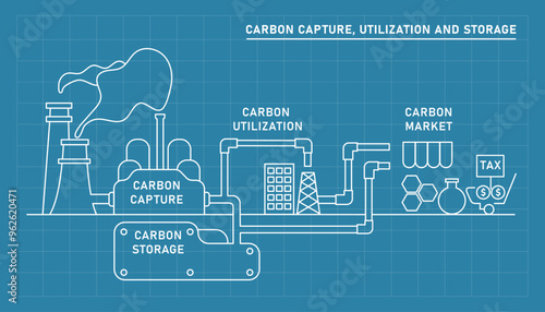 illustration of the CO2 capture process for storage until it is sold to the carbon market photo