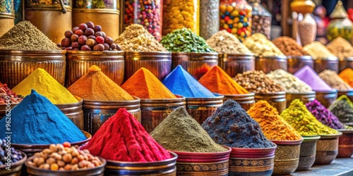 Fototapeta Naklejka Na Ścianę i Meble -  Spices stall with vibrant colors and exotic scents in Marrakech market , Morocco, Moroccan, spice, stall, market, vibrant