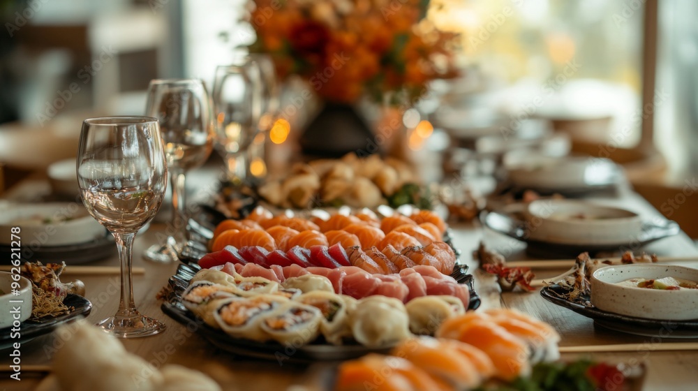 A Gourmet Sushi Platter with Sashimi and Maki Rolls A Gourmet Sushi Platter with Sashimi and Maki Rolls