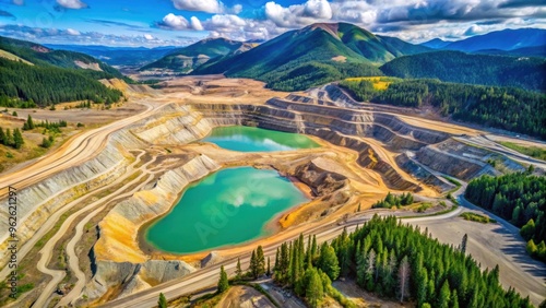 Birds eye view of tailings impoundment at Highland Valley copper mine in British Columbia , mining, tailings photo