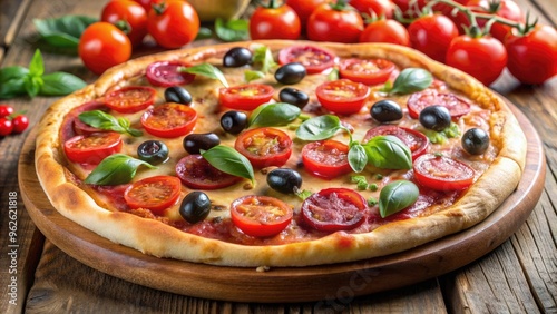 pizza with salami and tomatoes