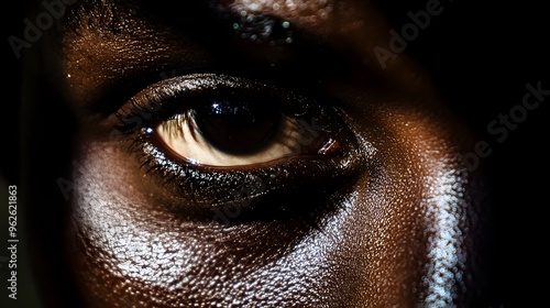 Closeup of a Person s Eye with Bokeh and Light Reflections photo