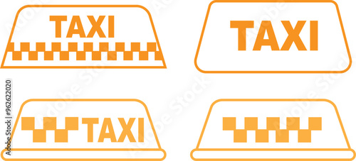 Yellow taxi icons Set line styles. Taxi service vectors illustration signs. taxicab, taxi calling service. Transportation symbols for website designs and mobile app isolated on transparent background.