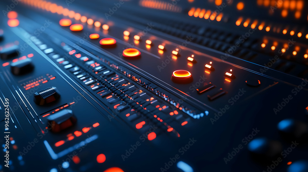 Futuristic Technology Control Panel with Red Lights - 3D Illustration Futuristic Technology Control Panel with Red Lights - 3D Illustration