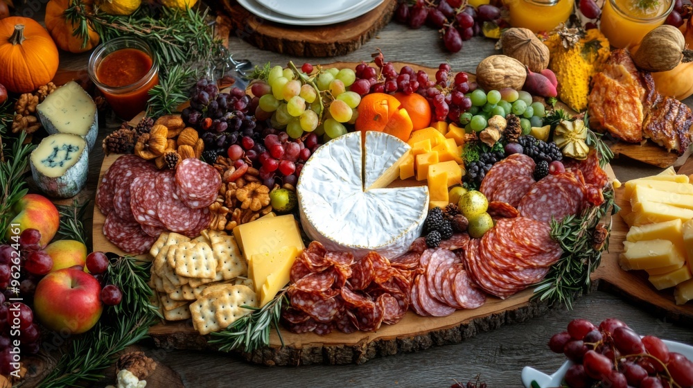 Gourmet Cheese and Charcuterie Board with Fresh Fruit and Crackers Gourmet Cheese and Charcuterie Board with Fresh Fruit and Crackers