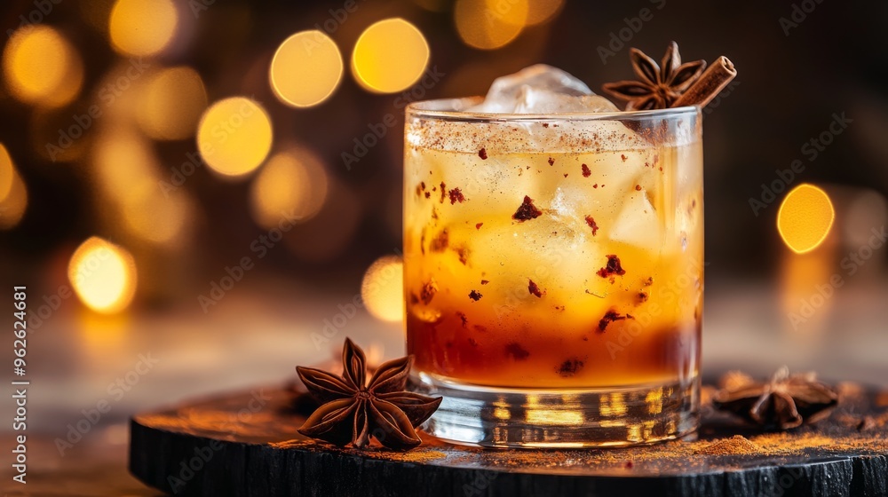 A Glass of Spiced, Iced Drink with Star Anise and Cinnamon Stick A Glass of Spiced, Iced Drink with Star Anise and Cinnamon Stick