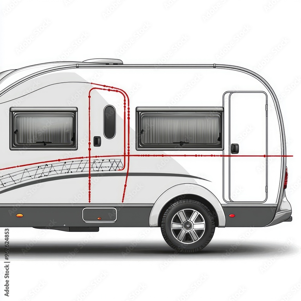 White Motorhome with Red Lines and Windows White Motorhome with Red Lines and Windows