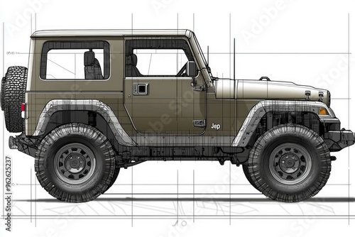 Jeep Wrangler Side Profile Illustration