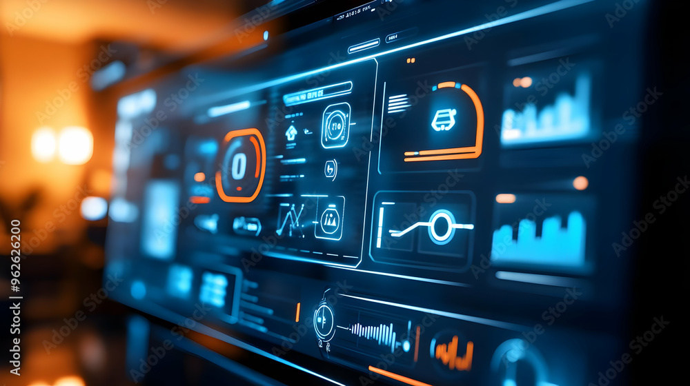 Futuristic Digital Interface with Blue and Orange Lights 3D Illustration Futuristic Digital Interface with Blue and Orange Lights 3D Illustration