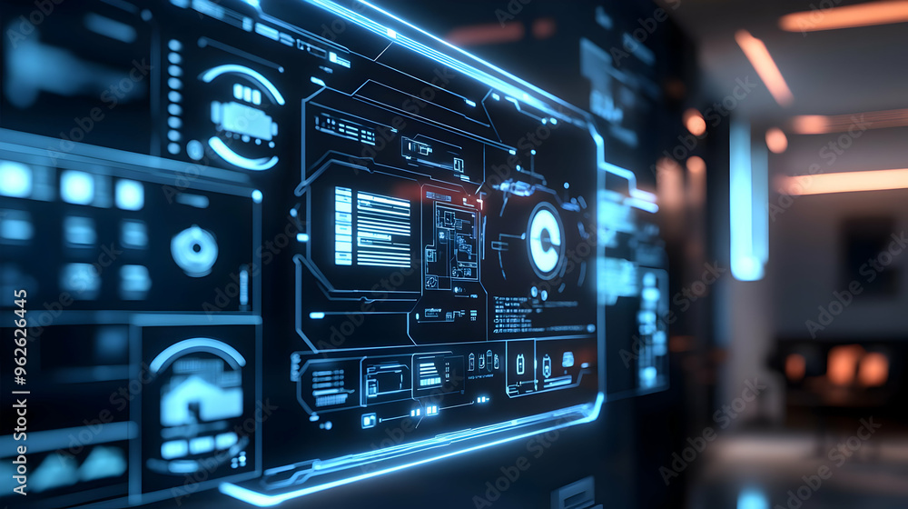 Futuristic Interface Design with Blue Glowing Lines - 3D Illustration Futuristic Interface Design with Blue Glowing Lines - 3D Illustration