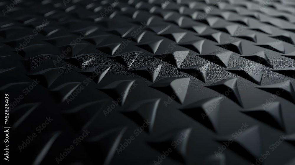 A matte black surface with a diamond pattern, the texture catching light at different angles to create depth A matte black surface with a diamond pattern, the texture catching light at different angles to create depth