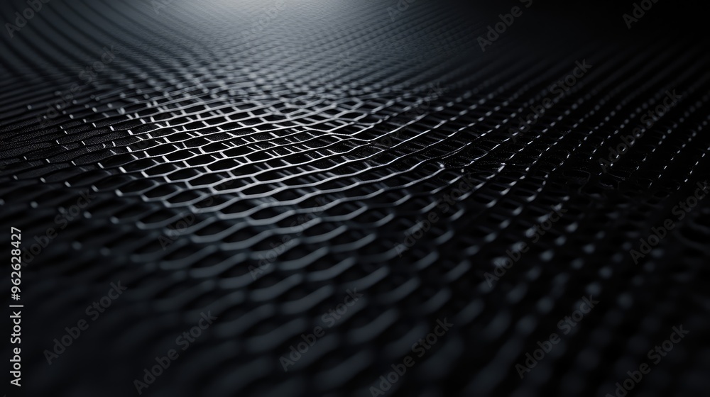 A matte black surface with a diamond pattern, the texture catching light at different angles to create depth A matte black surface with a diamond pattern, the texture catching light at different angles to create depth