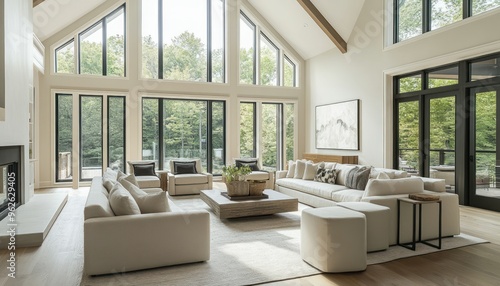 Modern Living Room with Large Windows and White Furniture