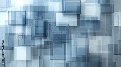 Serene Blue and Gray Abstract Composition with Layered Squares and Rectangles