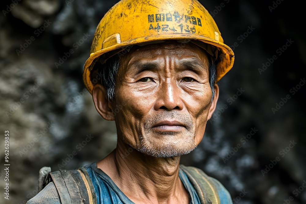 Portrait of a Miner in a Yellow Hard Hat Portrait of a Miner in a Yellow Hard Hat