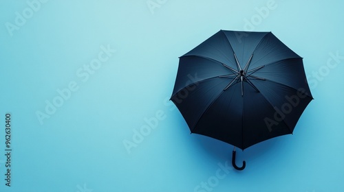 A black umbrella on a light blue background, symbolizing protection and shelter.