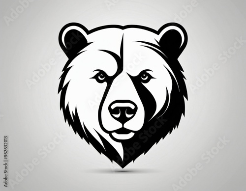 Bear head silhouette logo design.  icon in black and white color. Ai generated image.