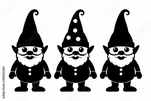 Gnome Christmas silhouette vector, Gnome elf silhouettes set photo