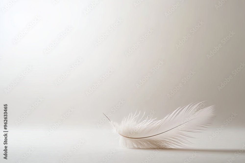 A delicate white feather on a soft background. A delicate white feather on a soft background.