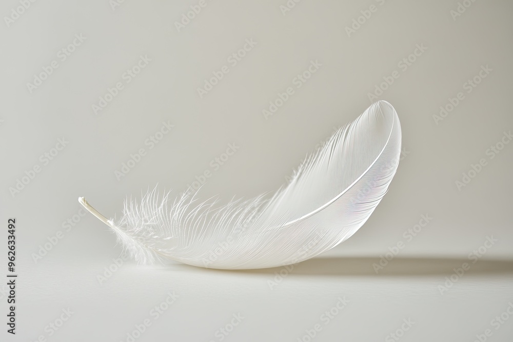 Obraz premium A delicate white feather on a soft background.