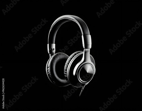 Headphone silhouette logo design.  icon in black and white color. Ai generated image.