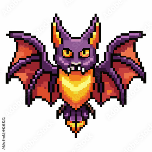 Pixel Art Bat with Vibrant Colors and Retro Style for Halloween Theme