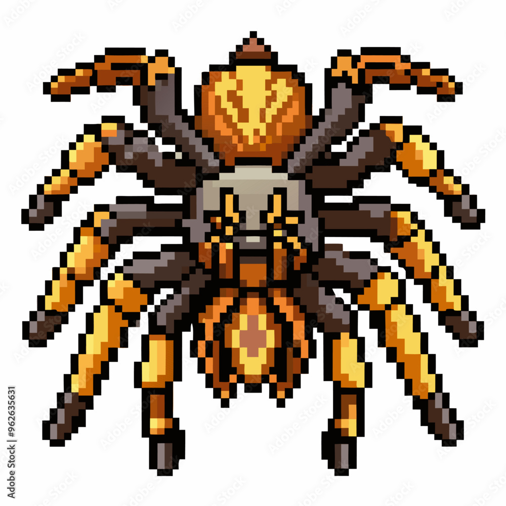 Obraz premium Pixel Art Tarantula with Vibrant Colors and Detailed Design on White Background