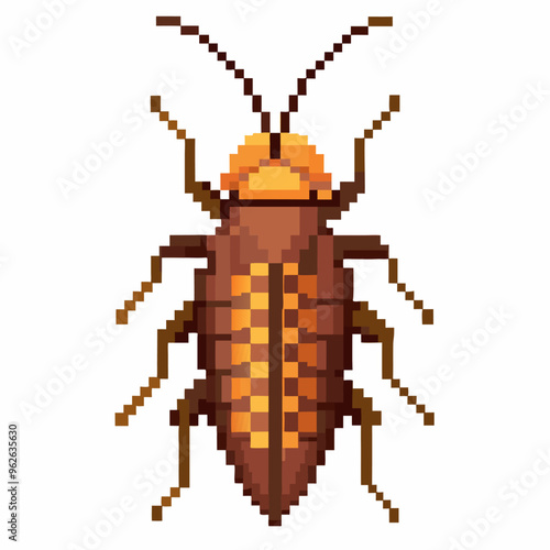 Pixel Art Cockroach on White Background   Retro Styled Illustration of an Insect