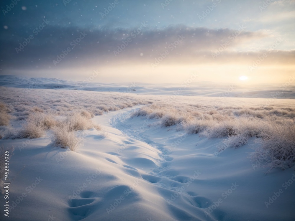 Beautiful light snowfall falling over of snowdrifts Beautiful light snowfall falling over of snowdrifts