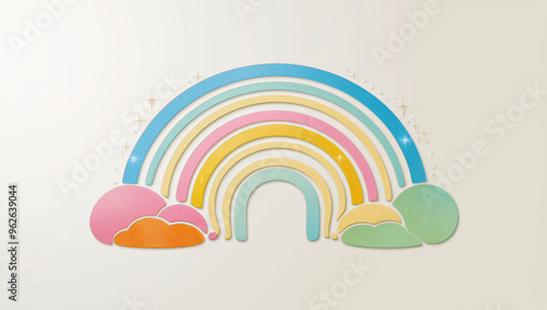 Cloudy Rainbow Background with sphere ball circle cute pastel. pastel rainbow Background product baby cute product 3d cloud kid childen photo