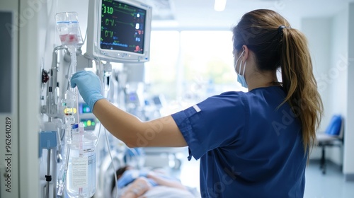 Nurse Monitoring Patient in Hospital Room