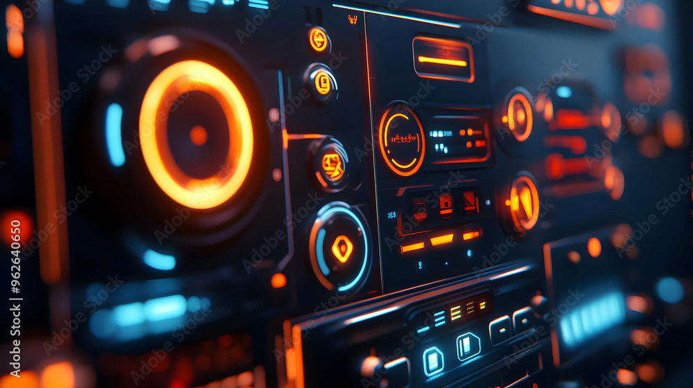 Futuristic Interface with Orange and Blue Lights 3D Illustration Futuristic Interface with Orange and Blue Lights 3D Illustration