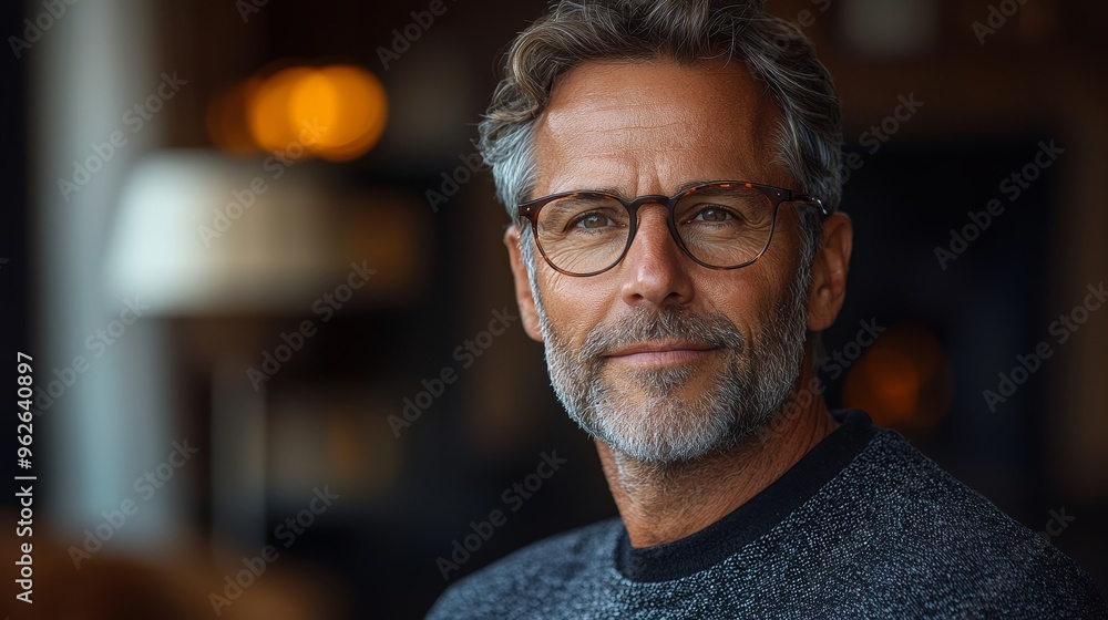 A thoughtful man with glasses enjoys a quiet moment in a cozy café during early evening hours A thoughtful man with glasses enjoys a quiet moment in a cozy café during early evening hours