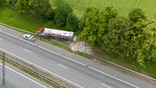 Aerial View of Truck Accident on Highway