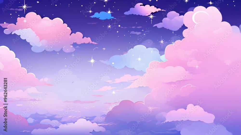 Breathtaking sunset sky with colorful clouds and twinkling stars over a serene landscape at twilight Breathtaking sunset sky with colorful clouds and twinkling stars over a serene landscape at twilight