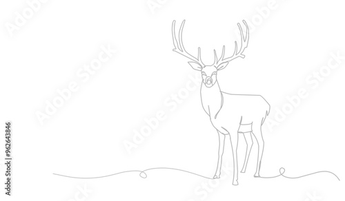 Continuous line drawing abstract deer. Modern one line animal illustration, aesthetic contour. Head of Christmas Santa reindeer for greeting cards, prints, poster, sticker, logo. banner. Vector.