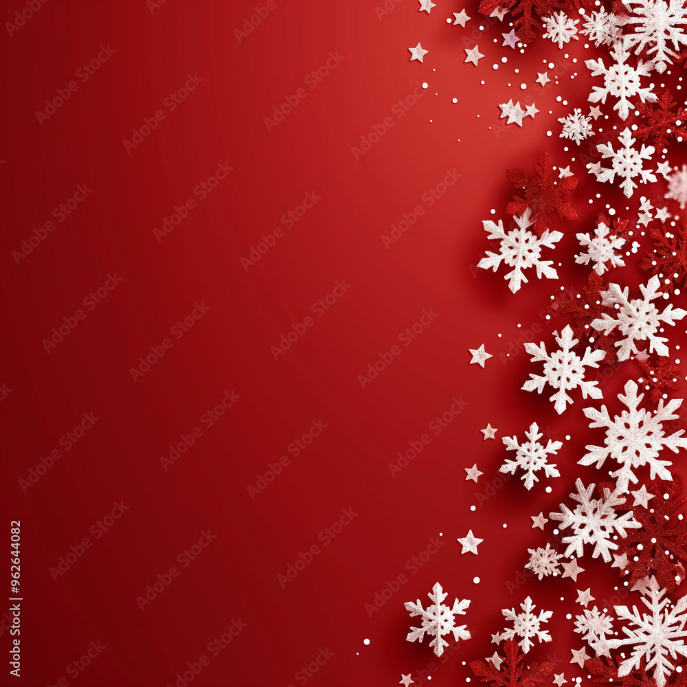 red christmas background with snowflakes, Red background with white snowflakes and stars on the edges, creating an elegant Christmas atmosphere red christmas background with snowflakes, Red background with white snowflakes and stars on the edges, creating an elegant Christmas atmosphere