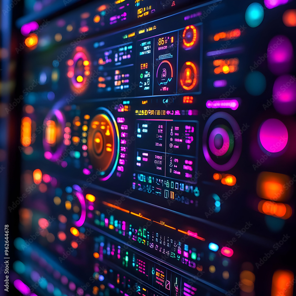 Obraz premium Abstract Neon Lights Digital Panel Interface 3D Illustration