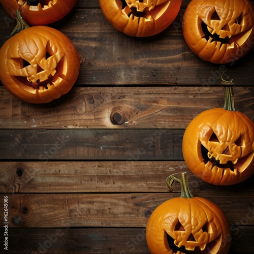 halloween pumpkin on wooden background photo