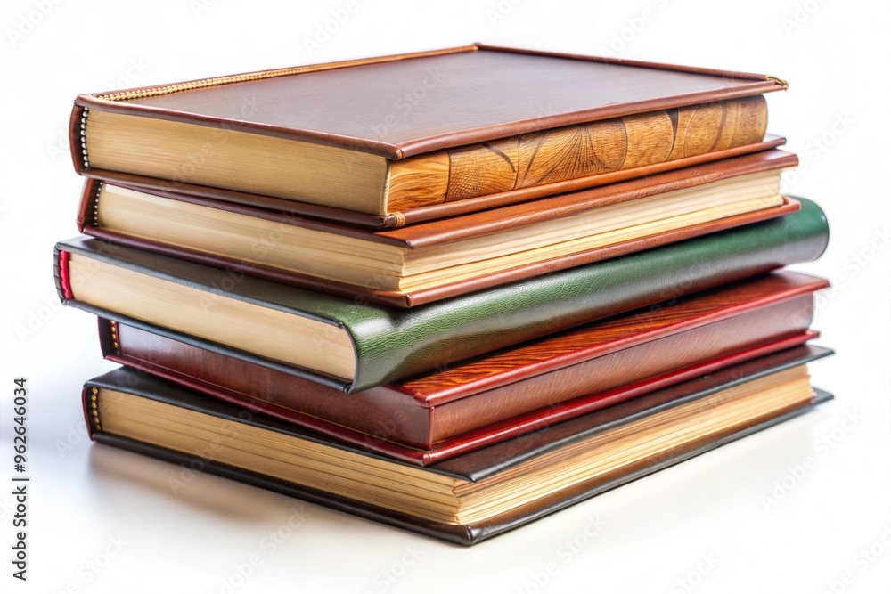 Stack of colorful hardcover books with textured spines and glossy covers in studio setting Stack of colorful hardcover books with textured spines and glossy covers in studio setting