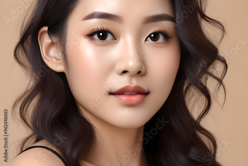 portrait of a woman young asian beauty woman sexy model top curly long hair with korean makeup style