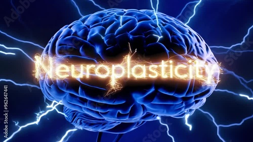 Illustration of a glowing human brain with lightning bolts and the word 