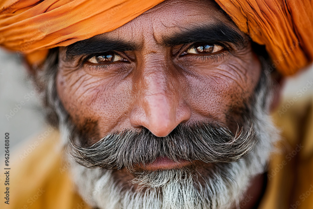 Portrait of a Rajasthani man with turban and mustache, India Portrait of a Rajasthani man with turban and mustache, India