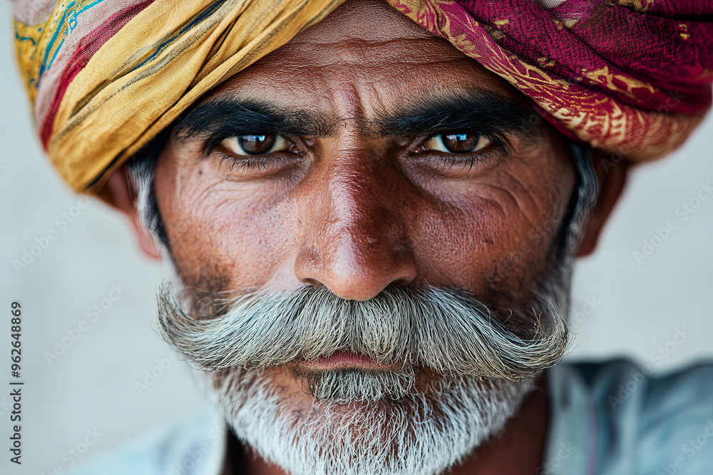 Portrait of a Rajasthani man with turban and mustache, India Portrait of a Rajasthani man with turban and mustache, India