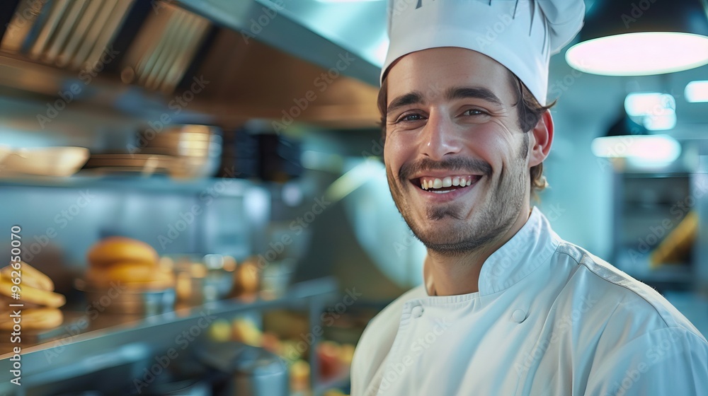 Chef Smiling Joyfully in Kitchen After Compliment from Delighted Customer Chef Smiling Joyfully in Kitchen After Compliment from Delighted Customer