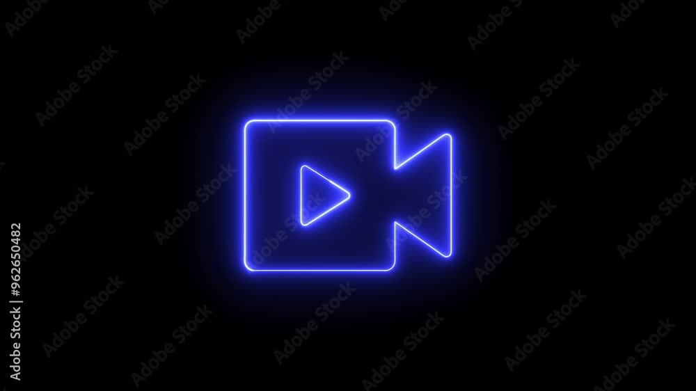 Camera icon. Glowing neon video camera icon representing modern multimedia and digital recording in a vibrant, high-tech visual design. Camera icon. Glowing neon video camera icon representing modern multimedia and digital recording in a vibrant, high-tech visual design.