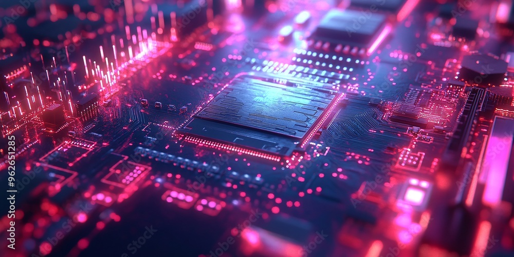 Obraz premium future technology with digital mainboard CPU circuit and quantum processor connecting data in an advanced cyberspace network system