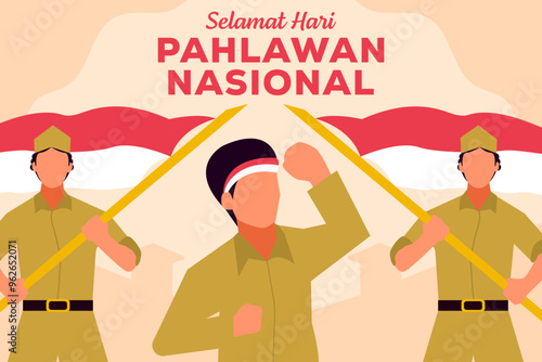 Hari Pahlawan Nasional background illustration in flat style photo